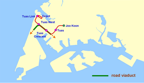 Map showing Alignment of Tuas West Extension
